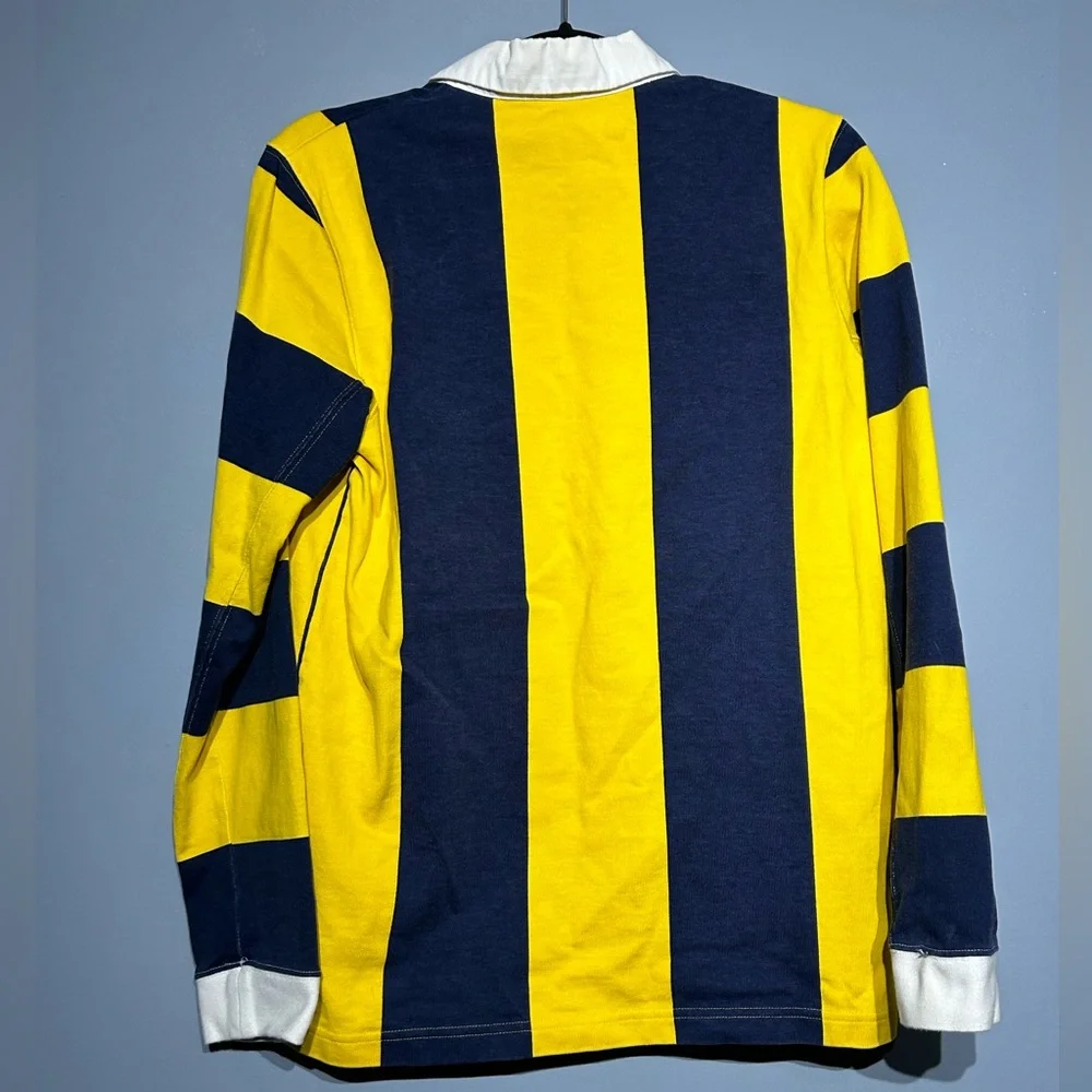 Adidas Long Sleeve Rugby Polo Shirt - Size S - Navy & Yellow Striped - Picture 2 of 5